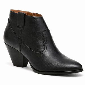 Frye Reina Black Leather Ankle Boots 9 | Western Stacked Heel